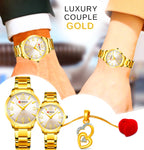 Japan Mov't Grandeur Couple Gold Set with 18K GP Necklace