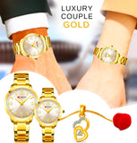 Japan Mov't Grandeur Couple Gold Set with 18K GP Necklace